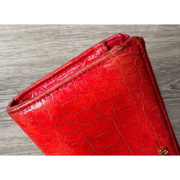 Miu Miu Red Croc Embossed Leather Zip Around Wallet with Original Box - Picture 7 of 16